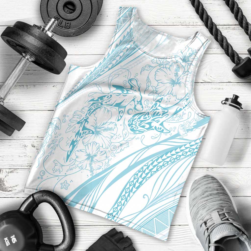 Sharks Couple Dreamy Polynesians Floral Sea Men Tank Top Turquoise LT7 - Polynesian Pride