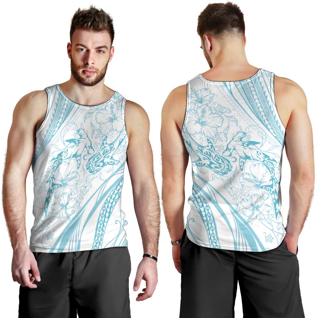 Sharks Couple Dreamy Polynesians Floral Sea Men Tank Top Turquoise LT7 - Polynesian Pride