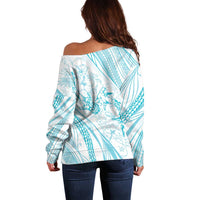 Sharks Couple Dreamy Polynesians Floral Sea Off Shoulder Sweater Turquoise LT7 - Polynesian Pride