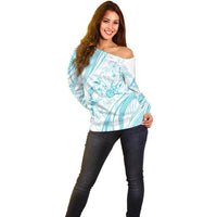 Sharks Couple Dreamy Polynesians Floral Sea Off Shoulder Sweater Turquoise LT7 - Polynesian Pride