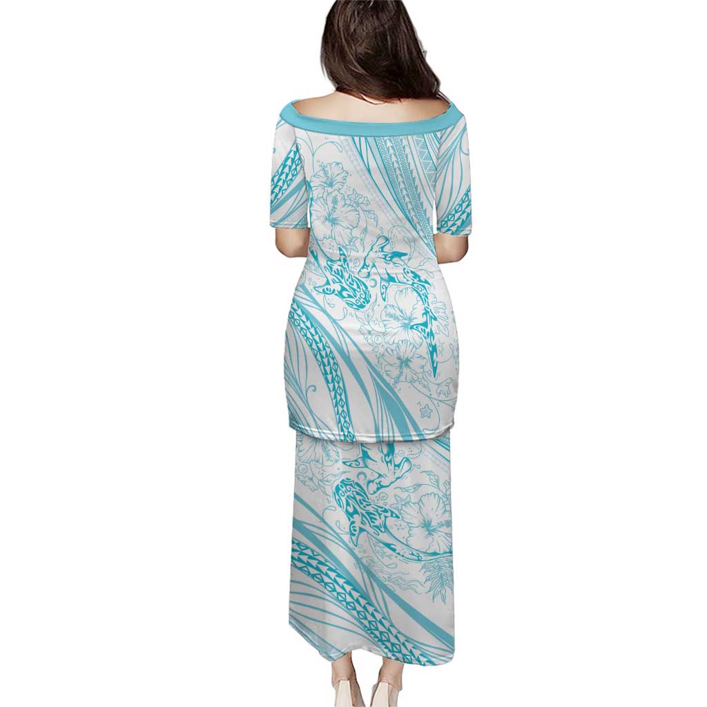 Sharks Couple Dreamy Polynesians Floral Sea Puletasi Turquoise LT7 - Polynesian Pride