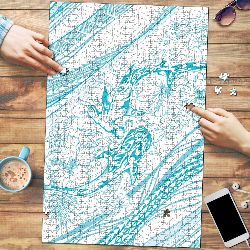 Sharks Couple Dreamy Polynesians Floral Sea Puzzle Turquoise LT7 Turquoise - Polynesian Pride