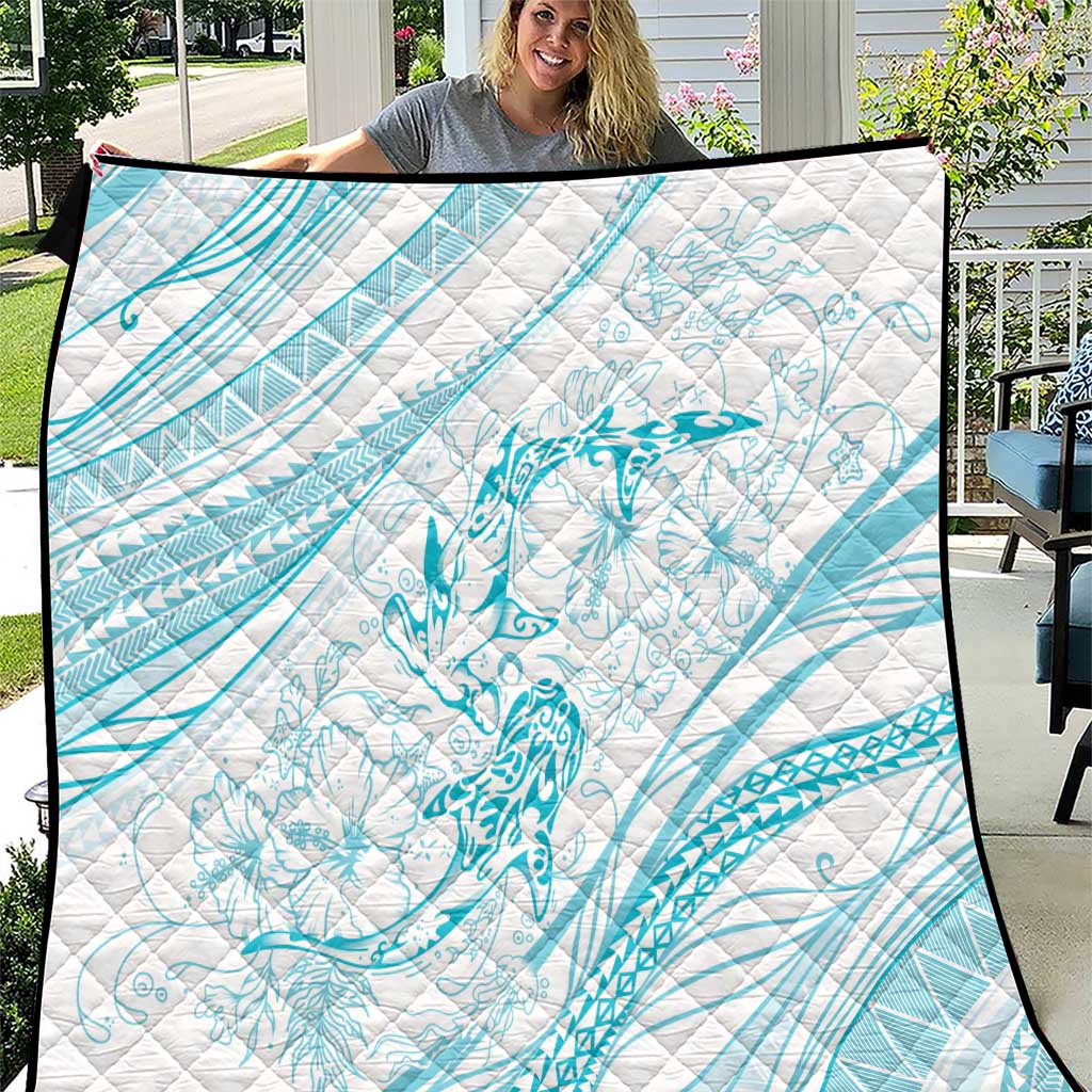 Sharks Couple Dreamy Polynesians Floral Sea Quilt Turquoise LT7 Turquoise - Polynesian Pride
