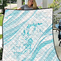 Sharks Couple Dreamy Polynesians Floral Sea Quilt Turquoise LT7 Turquoise - Polynesian Pride