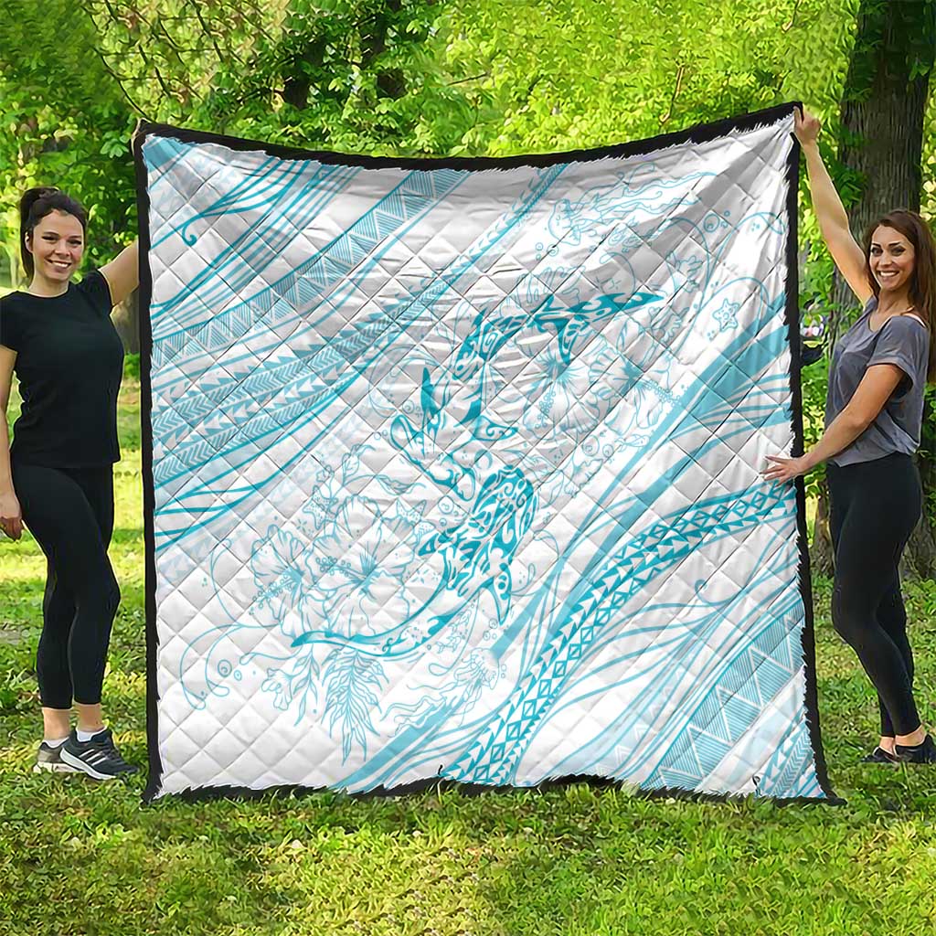 Sharks Couple Dreamy Polynesians Floral Sea Quilt Turquoise LT7 - Polynesian Pride