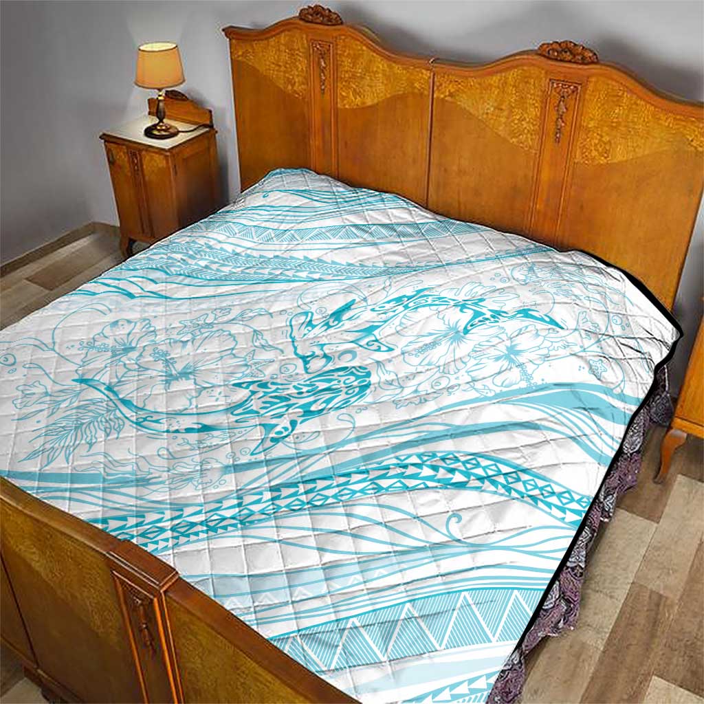 Sharks Couple Dreamy Polynesians Floral Sea Quilt Turquoise LT7 - Polynesian Pride