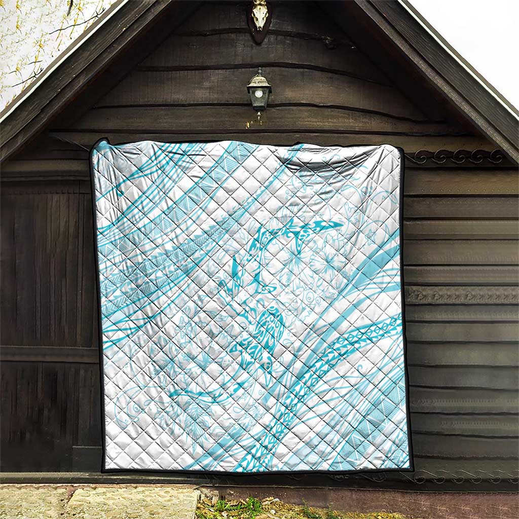 Sharks Couple Dreamy Polynesians Floral Sea Quilt Turquoise LT7 - Polynesian Pride