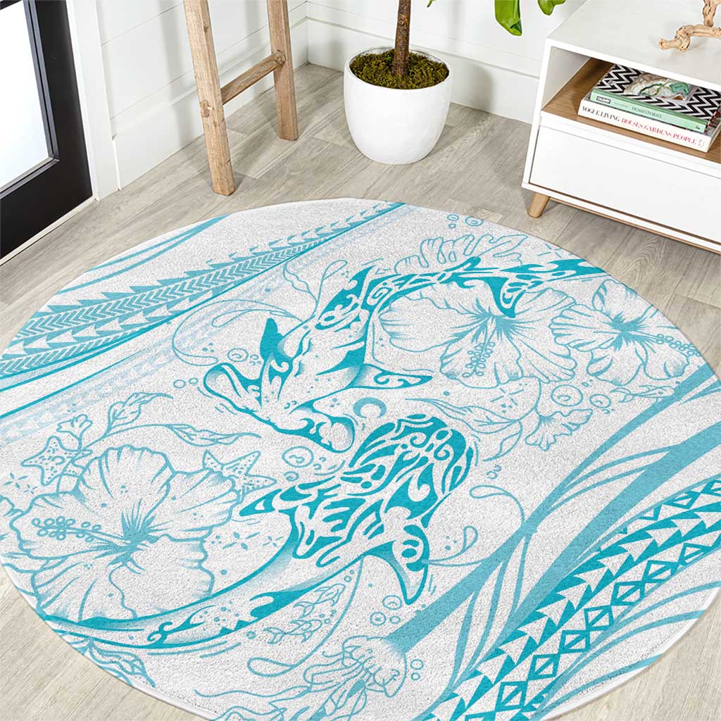 Sharks Couple Dreamy Polynesians Floral Sea Round Carpet Turquoise LT7 Turquoise - Polynesian Pride