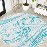 Sharks Couple Dreamy Polynesians Floral Sea Round Carpet Turquoise LT7 Turquoise - Polynesian Pride