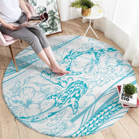 Sharks Couple Dreamy Polynesians Floral Sea Round Carpet Turquoise LT7 - Polynesian Pride