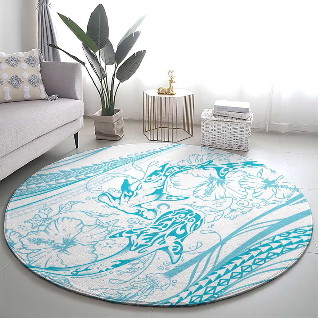 Sharks Couple Dreamy Polynesians Floral Sea Round Carpet Turquoise LT7 - Polynesian Pride
