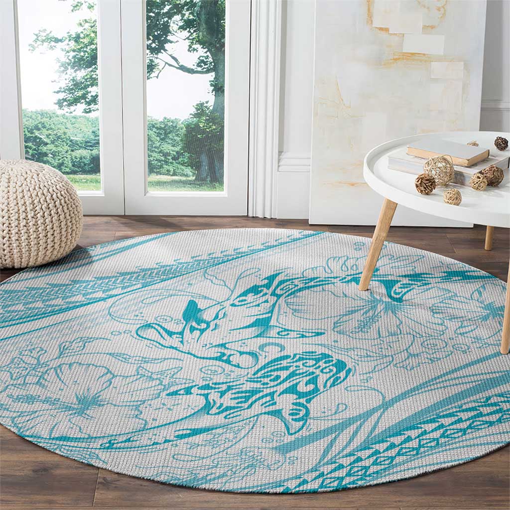 Sharks Couple Dreamy Polynesians Floral Sea Round Carpet Turquoise LT7 - Polynesian Pride