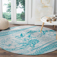 Sharks Couple Dreamy Polynesians Floral Sea Round Carpet Turquoise LT7 - Polynesian Pride