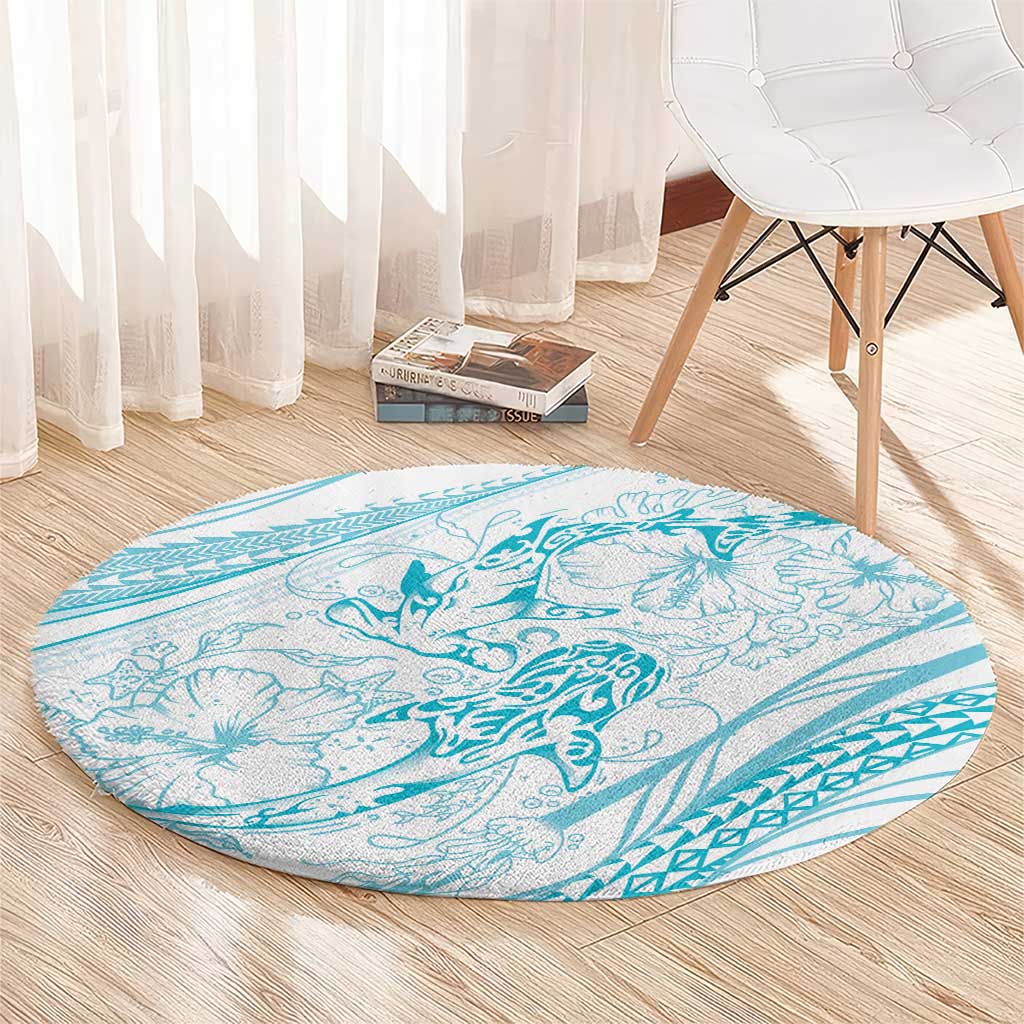 Sharks Couple Dreamy Polynesians Floral Sea Round Carpet Turquoise LT7 - Polynesian Pride