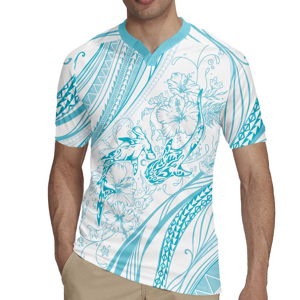 Sharks Couple Dreamy Polynesians Floral Sea Rugby Jersey Turquoise LT7 - Polynesian Pride