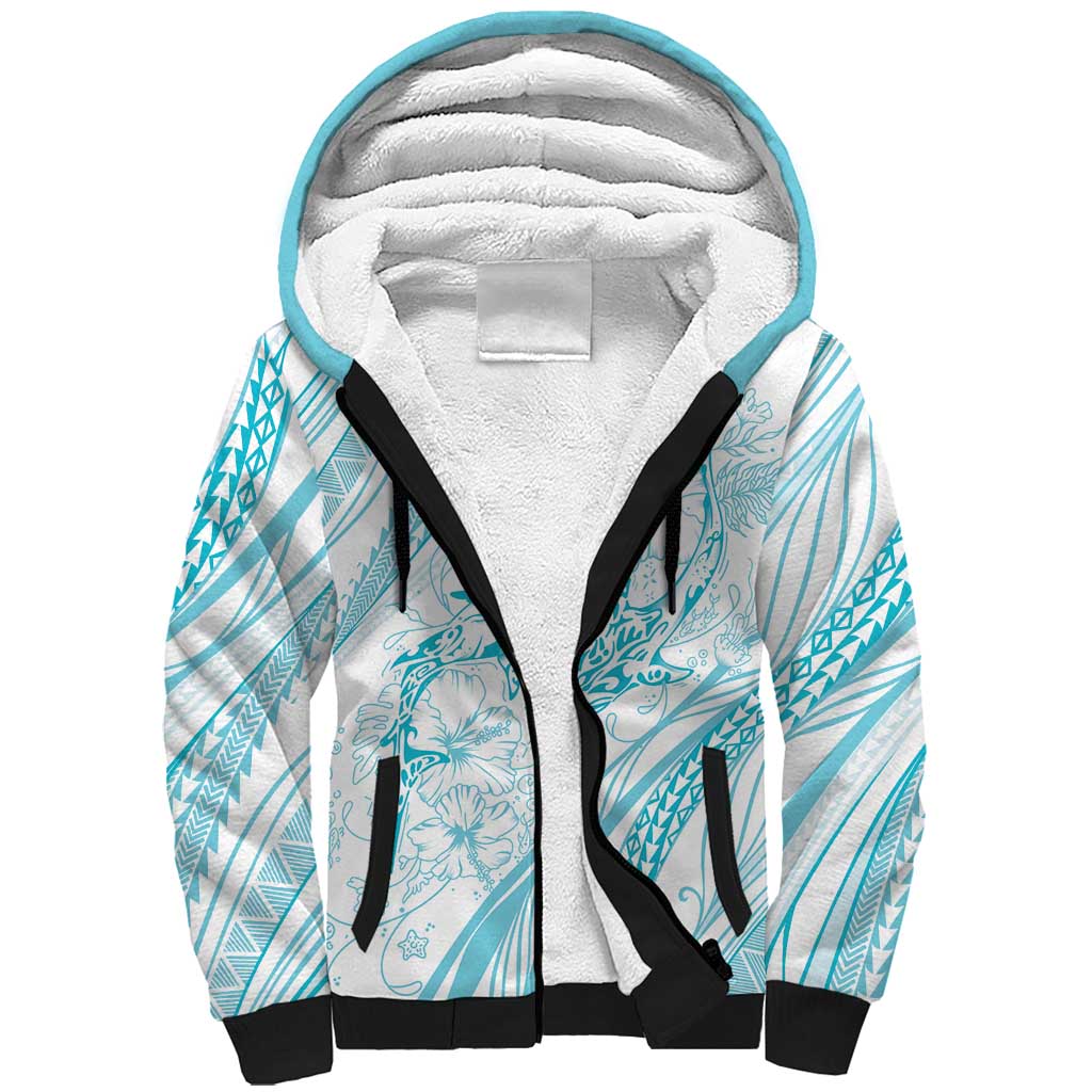 Sharks Couple Dreamy Polynesians Floral Sea Sherpa Hoodie Turquoise LT7 Unisex Turquoise - Polynesian Pride