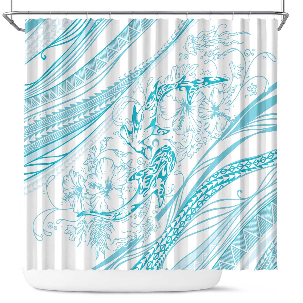 Sharks Couple Dreamy Polynesians Floral Sea Shower Curtain Turquoise LT7 Turquoise - Polynesian Pride