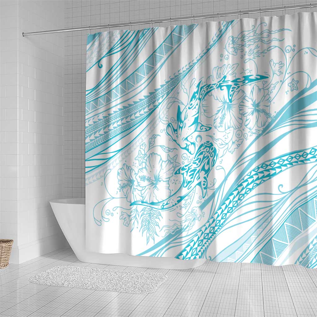 Sharks Couple Dreamy Polynesians Floral Sea Shower Curtain Turquoise LT7 - Polynesian Pride