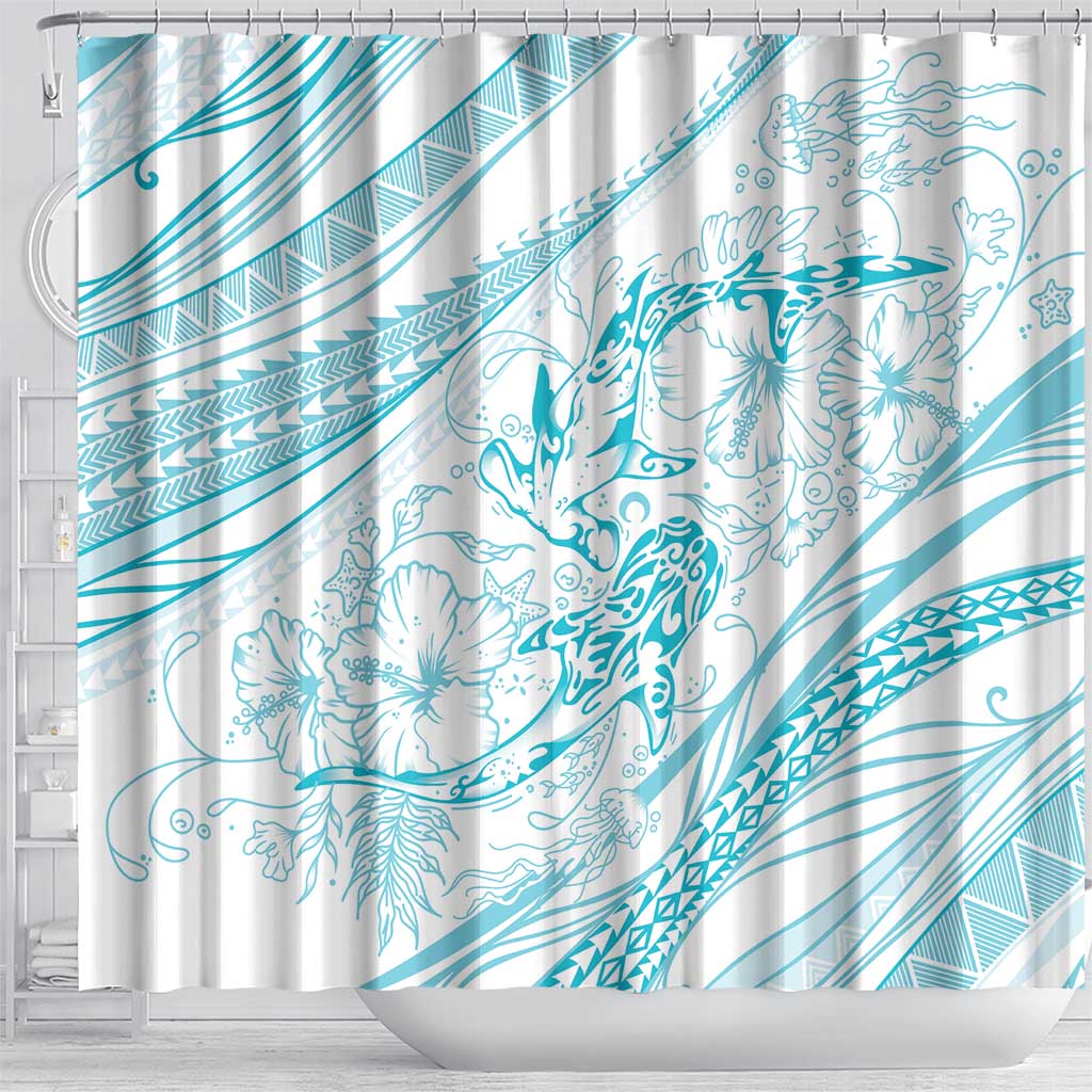 Sharks Couple Dreamy Polynesians Floral Sea Shower Curtain Turquoise LT7 - Polynesian Pride