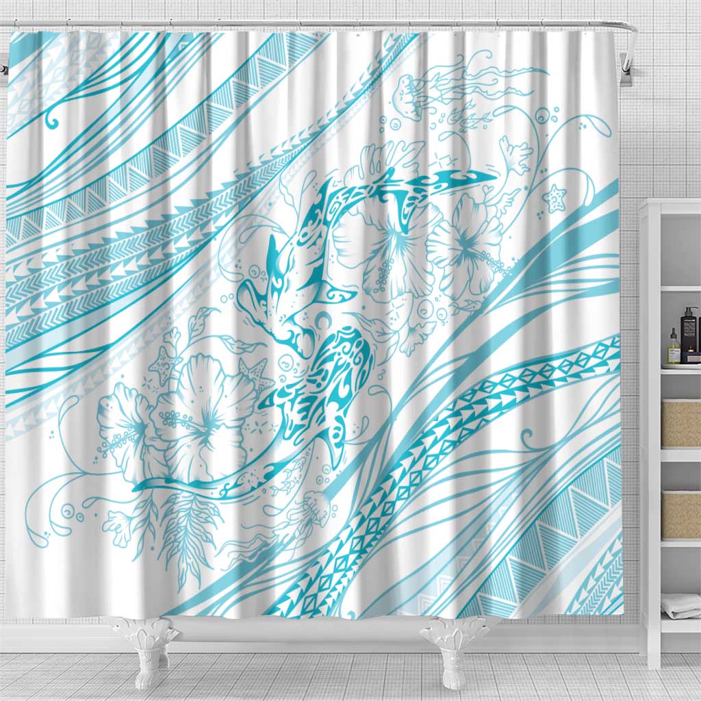 Sharks Couple Dreamy Polynesians Floral Sea Shower Curtain Turquoise LT7 - Polynesian Pride