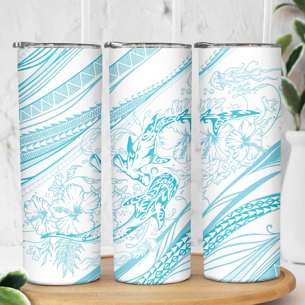 Sharks Couple Dreamy Polynesians Floral Sea Skinny Tumbler Turquoise LT7 - Polynesian Pride