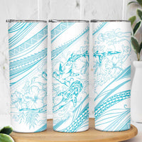 Sharks Couple Dreamy Polynesians Floral Sea Skinny Tumbler Turquoise LT7 - Polynesian Pride