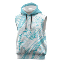 Sharks Couple Dreamy Polynesians Floral Sea Sleeveless Hoodie Turquoise LT7 Turquoise - Polynesian Pride