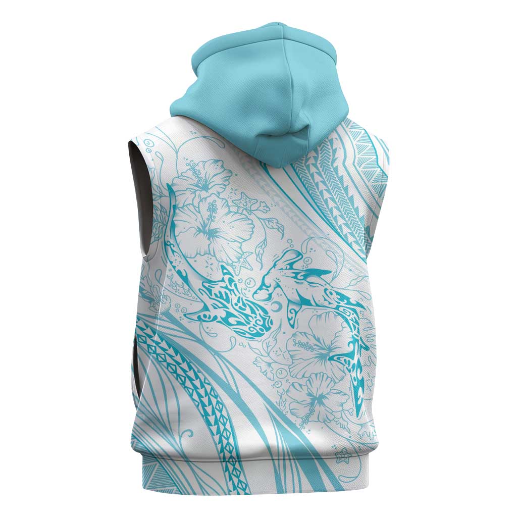 Sharks Couple Dreamy Polynesians Floral Sea Sleeveless Hoodie Turquoise LT7 - Polynesian Pride