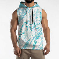 Sharks Couple Dreamy Polynesians Floral Sea Sleeveless Hoodie Turquoise LT7 - Polynesian Pride