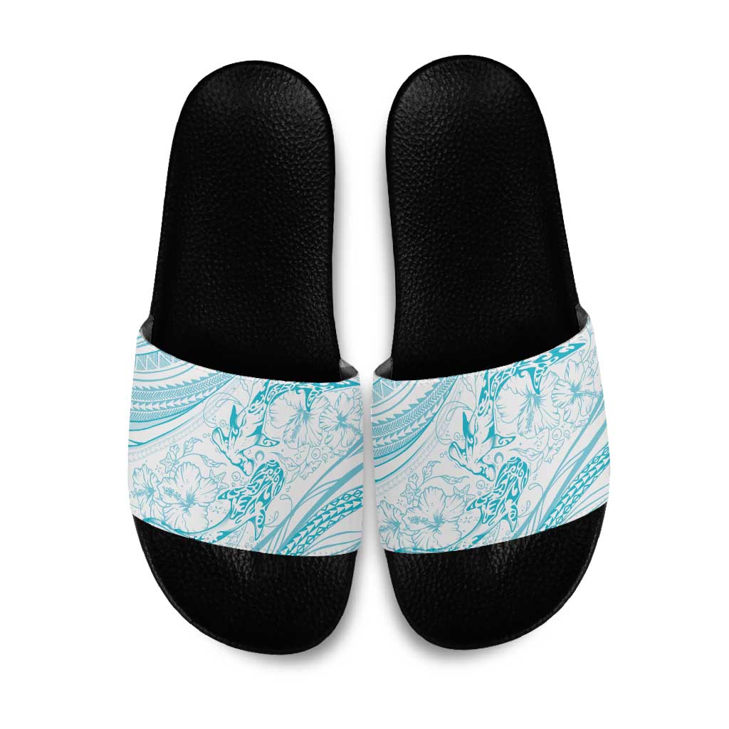 Sharks Couple Dreamy Polynesians Floral Sea Slide Sandals Turquoise LT7 Turquoise - Polynesian Pride