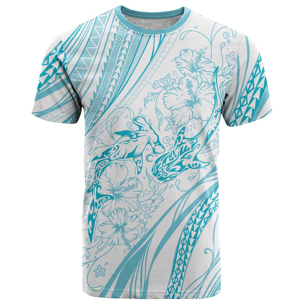 Sharks Couple Dreamy Polynesians Floral Sea T Shirt Turquoise LT7 Turquoise - Polynesian Pride