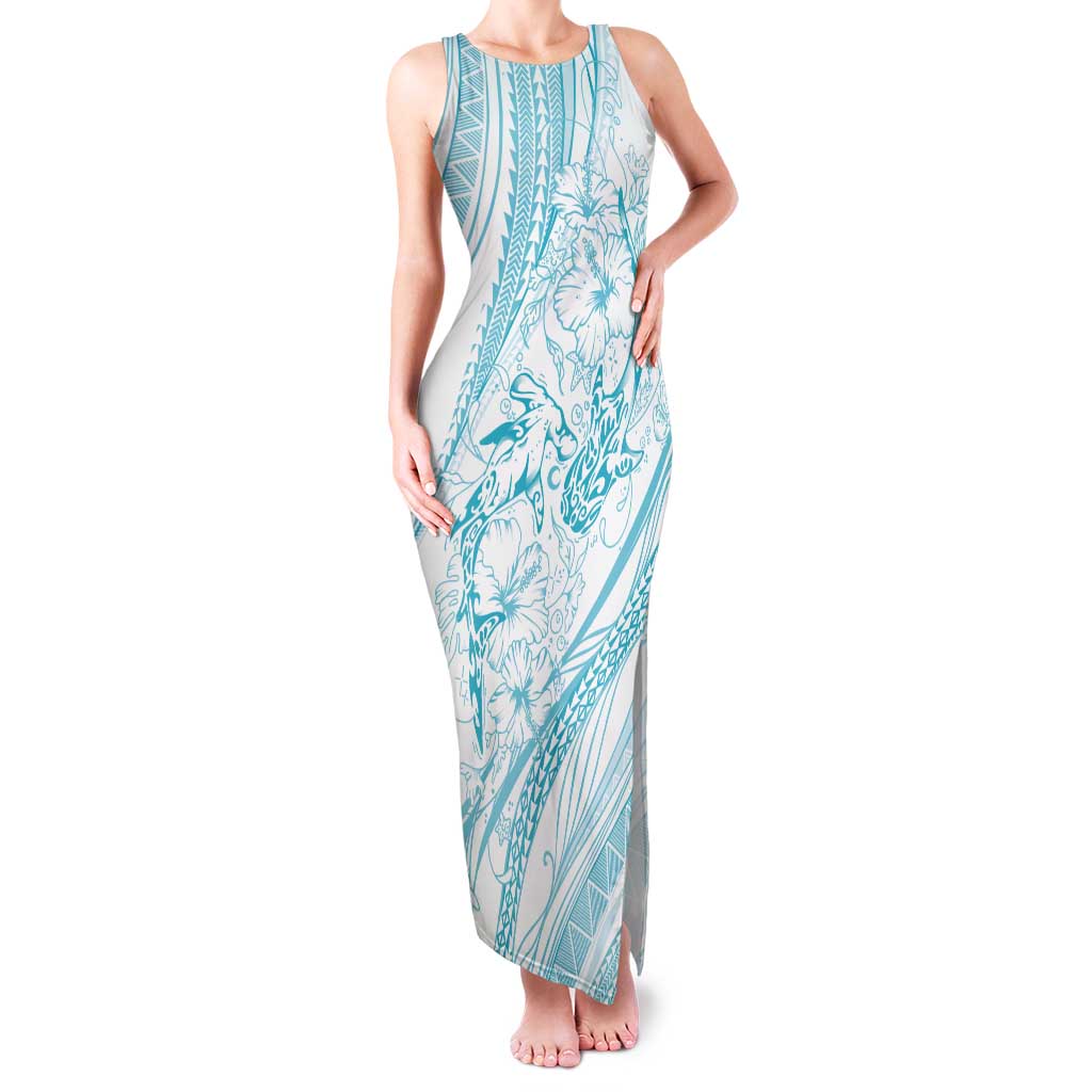 Sharks Couple Dreamy Polynesians Floral Sea Tank Maxi Dress Turquoise LT7 Women Turquoise - Polynesian Pride