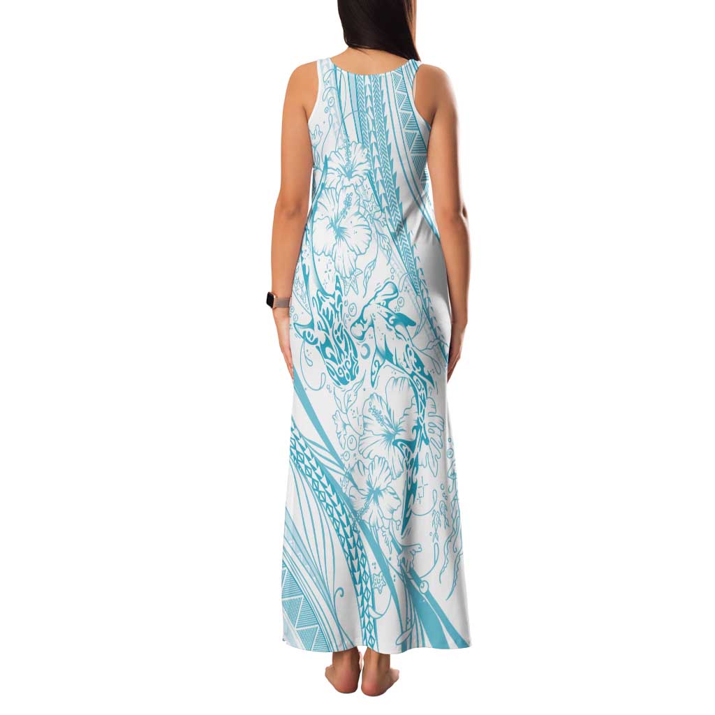 Sharks Couple Dreamy Polynesians Floral Sea Tank Maxi Dress Turquoise LT7 - Polynesian Pride