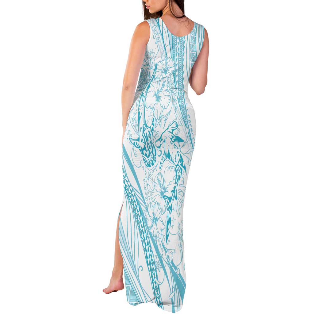 Sharks Couple Dreamy Polynesians Floral Sea Tank Maxi Dress Turquoise LT7 - Polynesian Pride