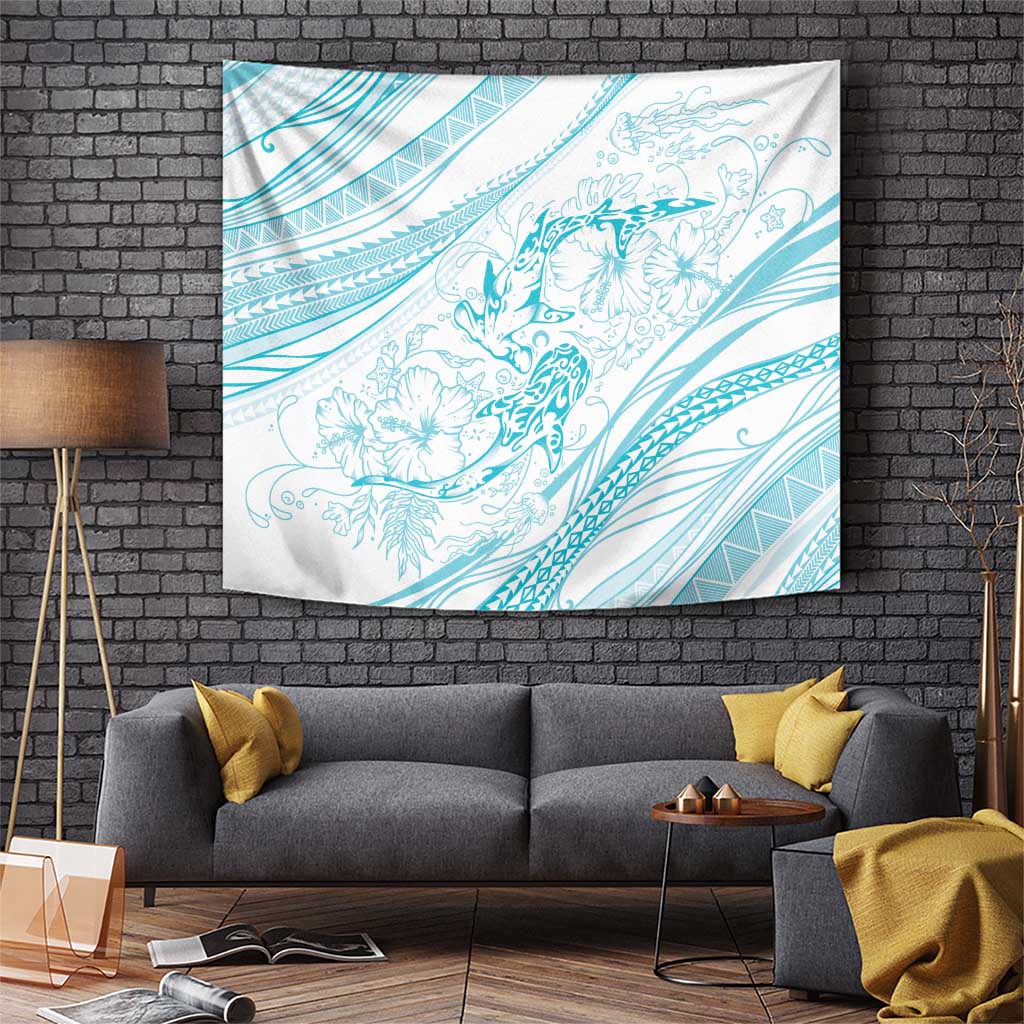 Sharks Couple Dreamy Polynesians Floral Sea Tapestry Turquoise LT7 Turquoise - Polynesian Pride