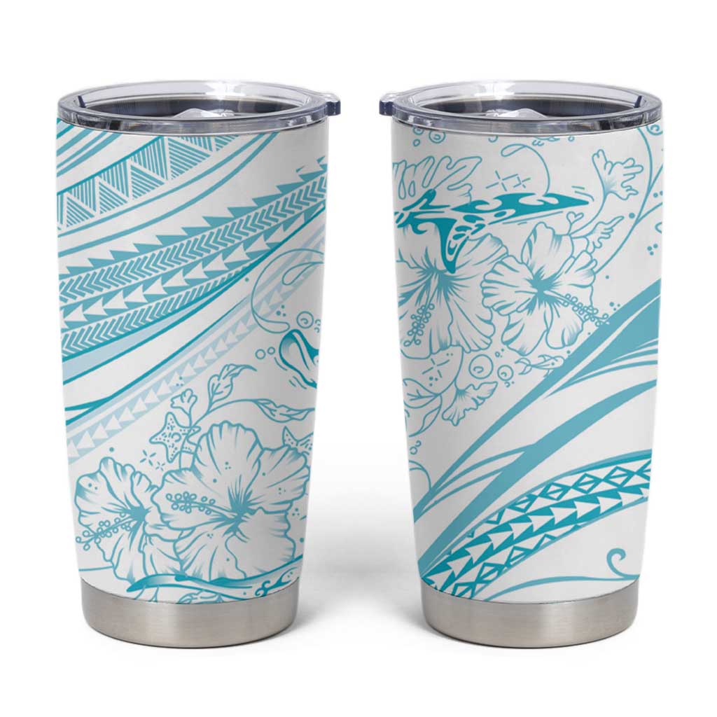 Sharks Couple Dreamy Polynesians Floral Sea Tumbler Cup Turquoise LT7 Turquoise - Polynesian Pride