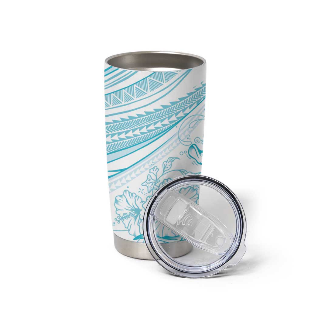 Sharks Couple Dreamy Polynesians Floral Sea Tumbler Cup Turquoise LT7 - Polynesian Pride