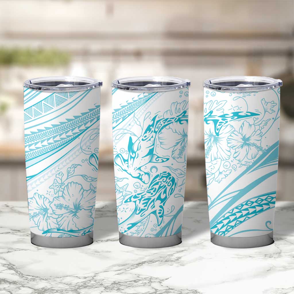 Sharks Couple Dreamy Polynesians Floral Sea Tumbler Cup Turquoise LT7 - Polynesian Pride