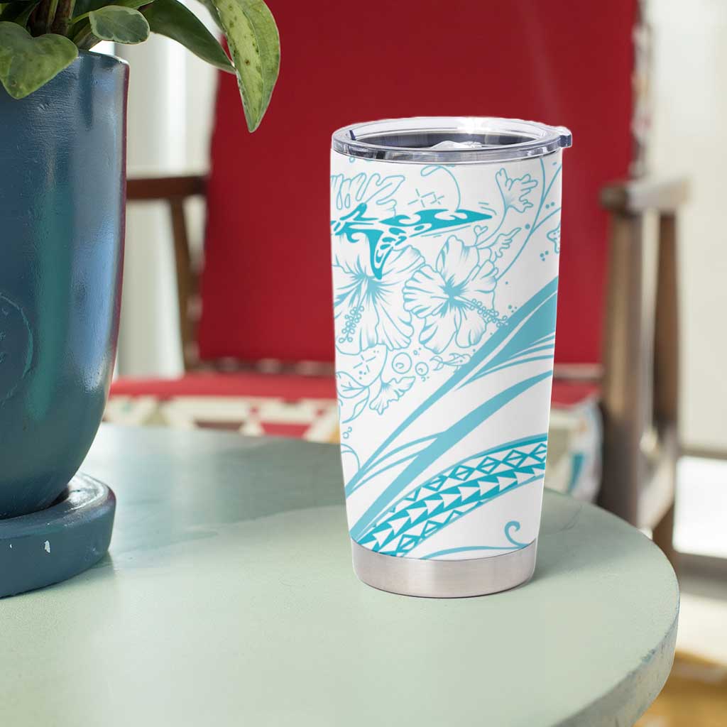 Sharks Couple Dreamy Polynesians Floral Sea Tumbler Cup Turquoise LT7 - Polynesian Pride