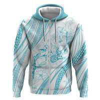 Sharks Couple Dreamy Polynesians Floral Sea Zip Hoodie Turquoise LT7 Zip Hoodie Turquoise - Polynesian Pride