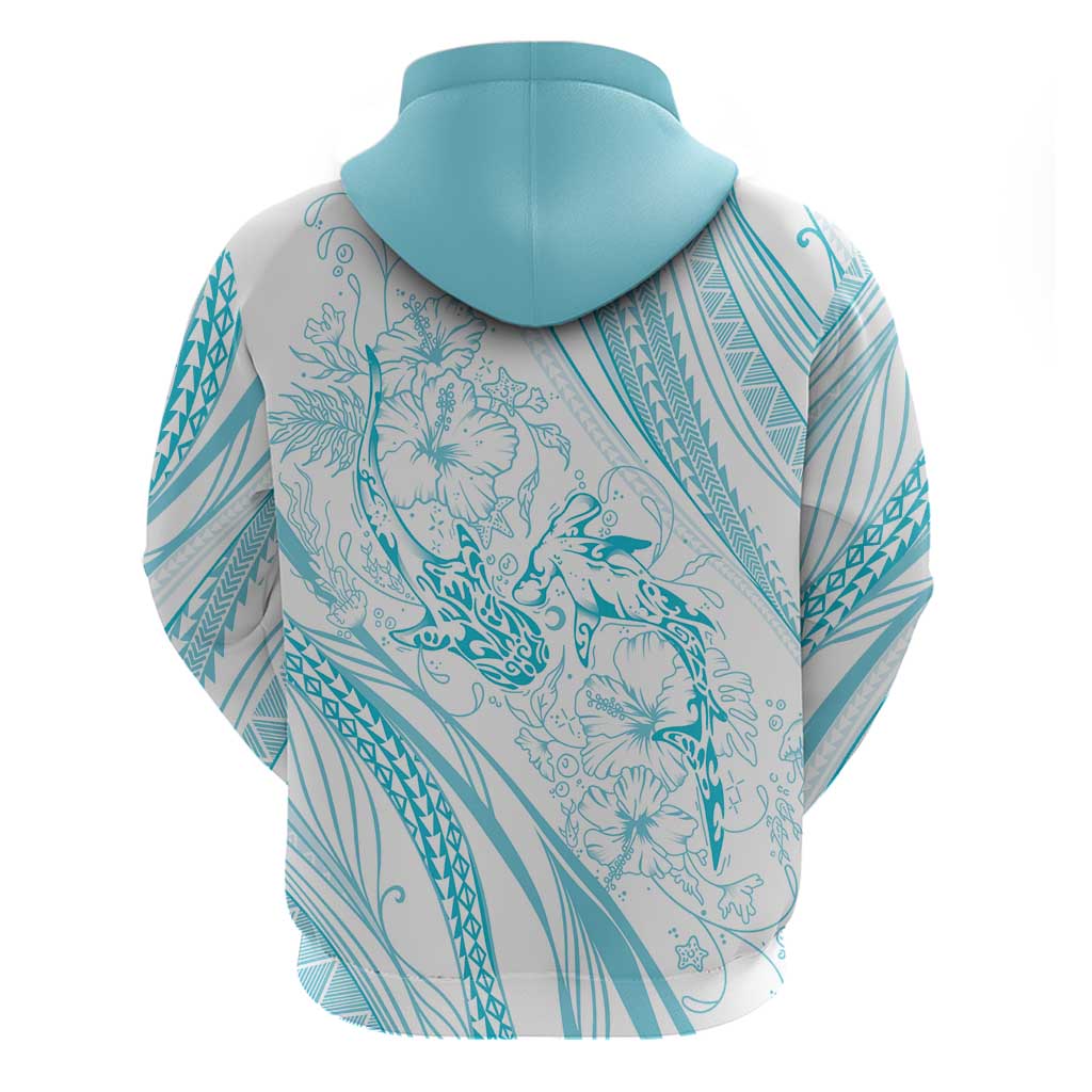 Sharks Couple Dreamy Polynesians Floral Sea Zip Hoodie Turquoise LT7 - Polynesian Pride