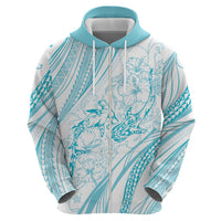 Sharks Couple Dreamy Polynesians Floral Sea Zip Hoodie Turquoise LT7 - Polynesian Pride