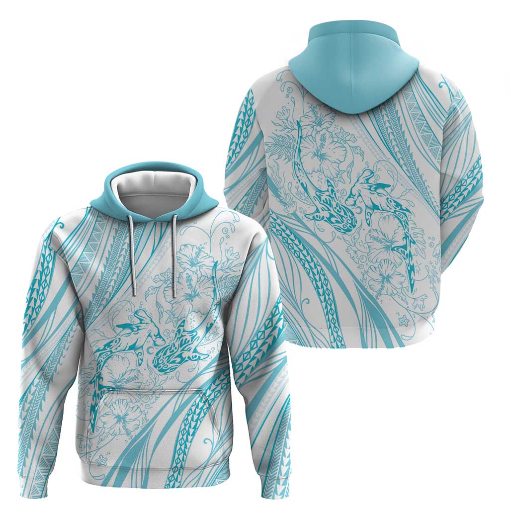Sharks Couple Dreamy Polynesians Floral Sea Zip Hoodie Turquoise LT7 - Polynesian Pride