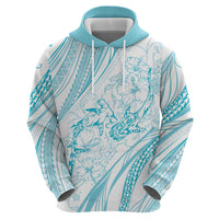 Sharks Couple Dreamy Polynesians Floral Sea Zip Hoodie Turquoise LT7 - Polynesian Pride
