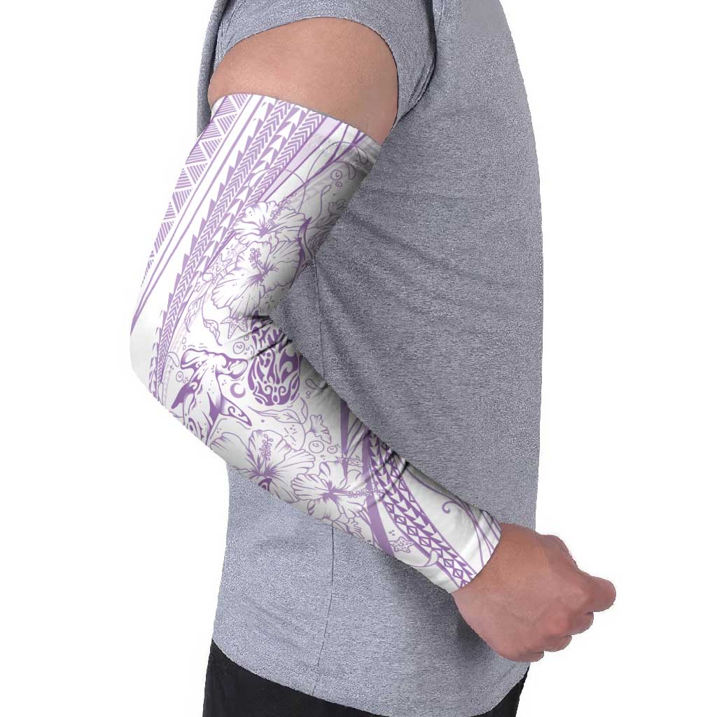 Sharks Couple Dreamy Polynesians Floral Sea Arm Sleeves Lilac - Polynesian Pride