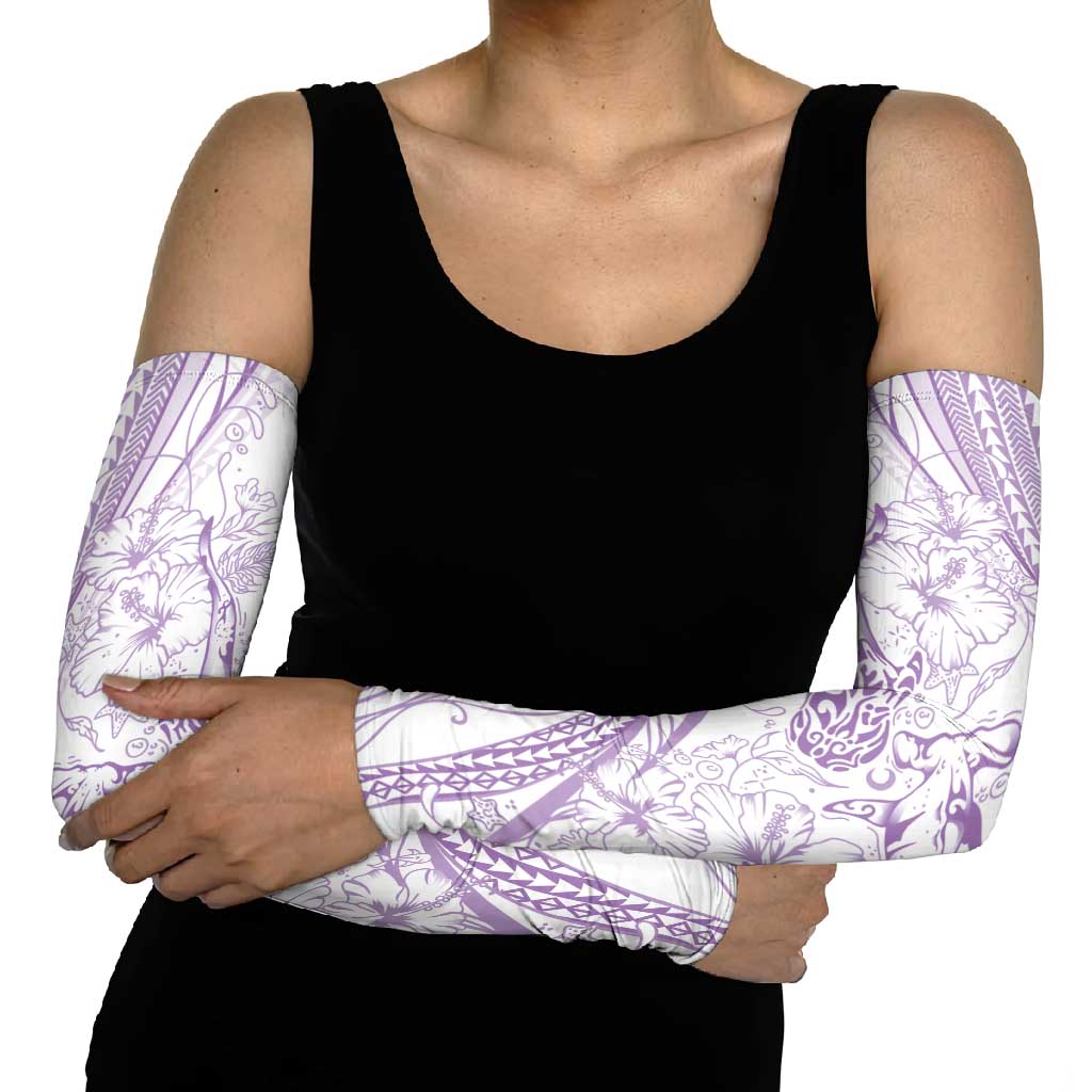 Sharks Couple Dreamy Polynesians Floral Sea Arm Sleeves Lilac - Polynesian Pride