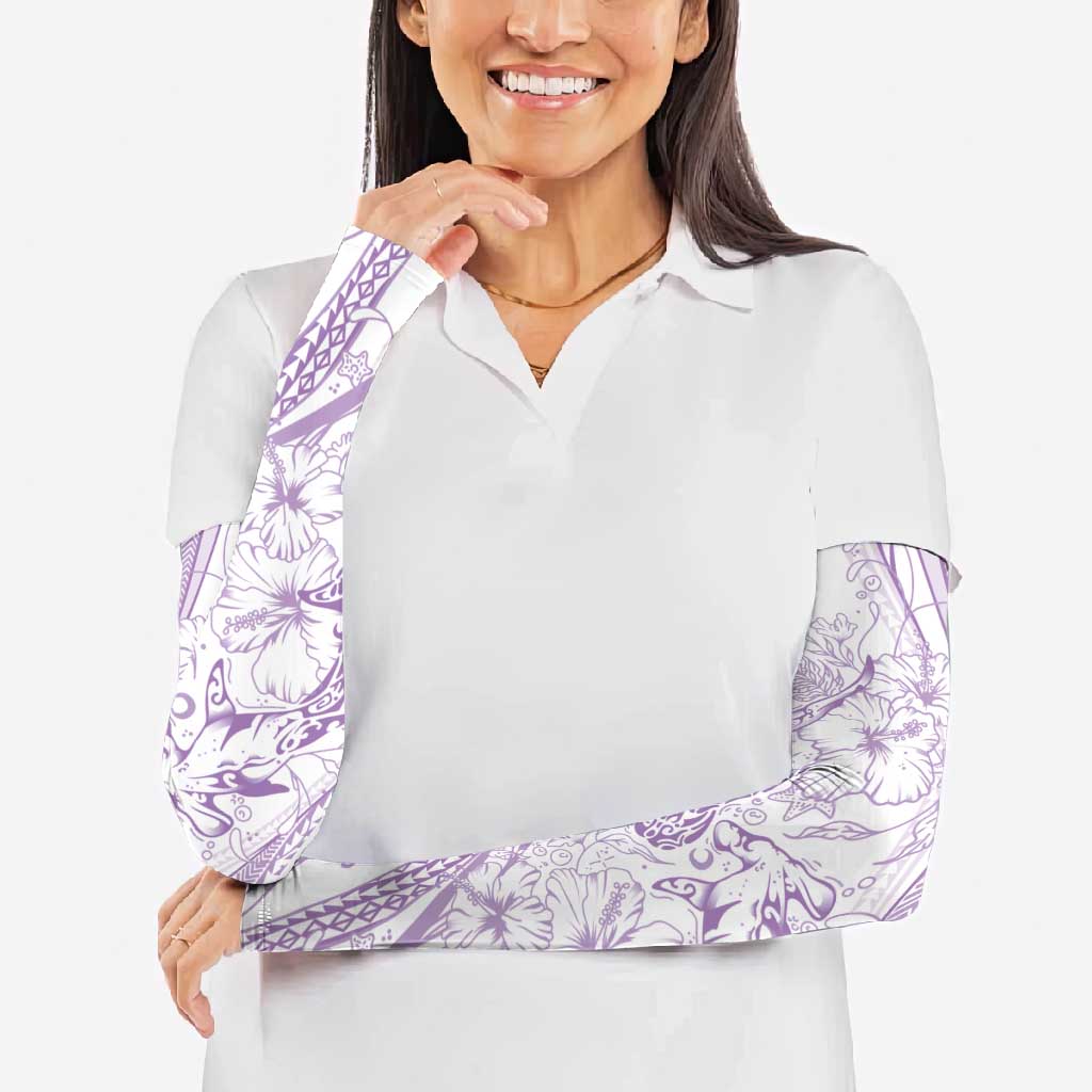 Sharks Couple Dreamy Polynesians Floral Sea Arm Sleeves Lilac - Polynesian Pride