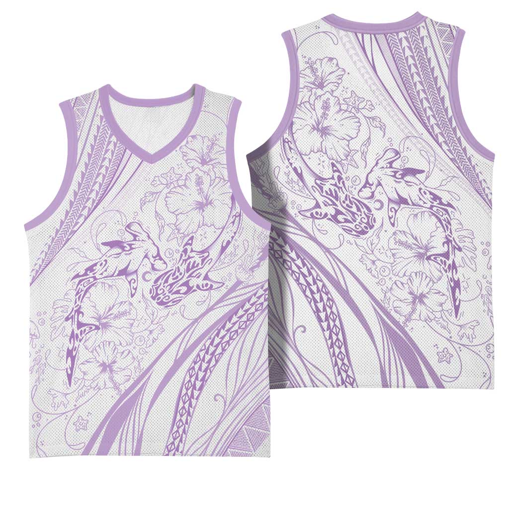 Sharks Couple Dreamy Polynesians Floral Sea Basketball Jersey Lilac LT7 - Polynesian Pride