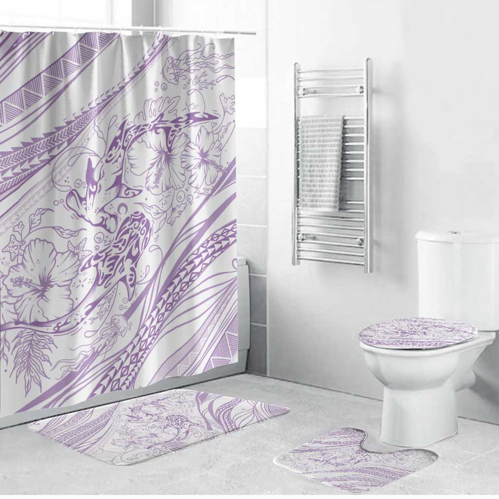 Sharks Couple Dreamy Polynesians Floral Sea Bathroom Set Lilac - Polynesian Pride