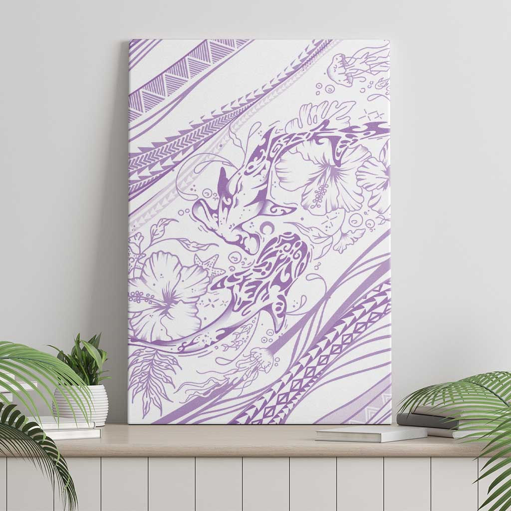 Sharks Couple Dreamy Polynesians Floral Sea Canvas Wall Art Lilac LT7 - Polynesian Pride